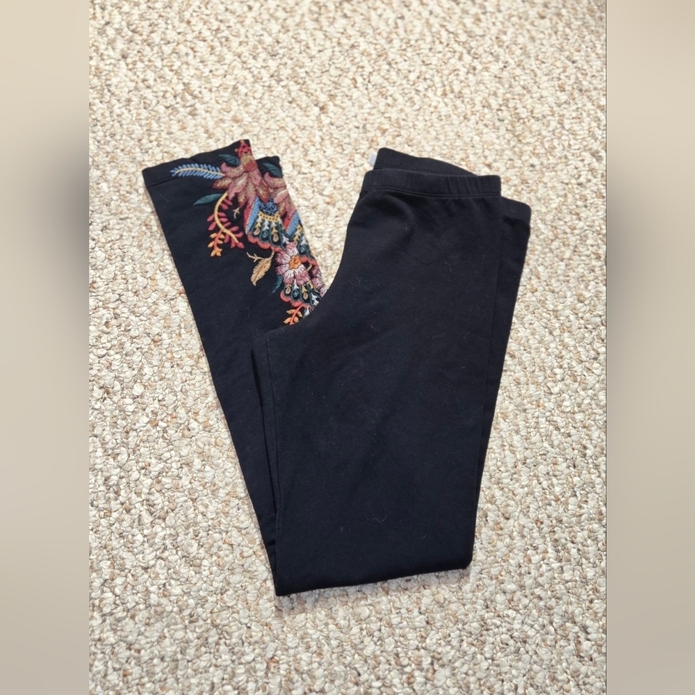 Johnny Was Women’s Cotton Blend Embroidered Black Leggings Size XS